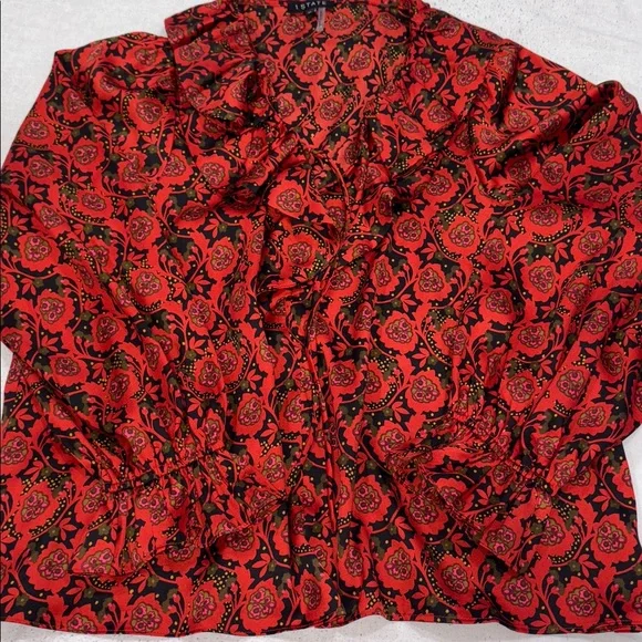 1. State Scarlet and Ebony Patterned Ruffle Blouse - Picture 12 of 13